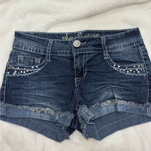 Wallflower Dark Blue Jean Shorts with Embellishments - Picture 1 of 3